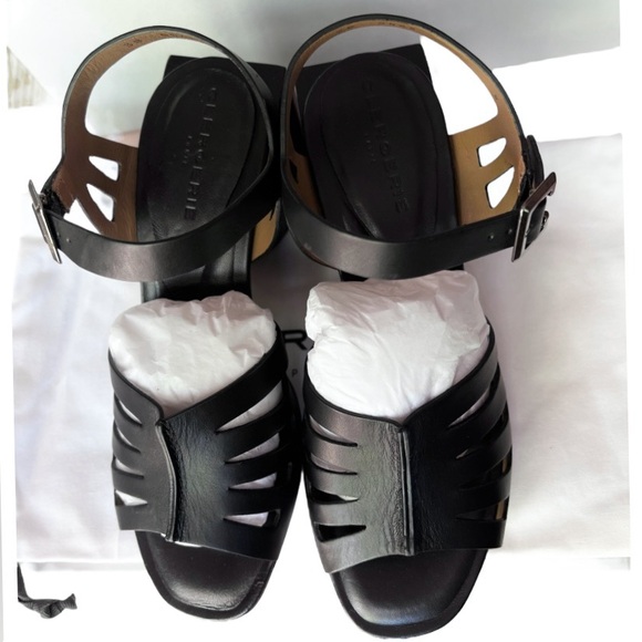 NIB Robert Clergerie Eline Black Padded Ankle Strap Open Toe Block Heel Size 7.5 - Picture 6 of 8